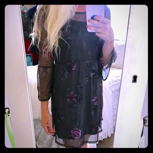 Mesh Overlay Floral Dress